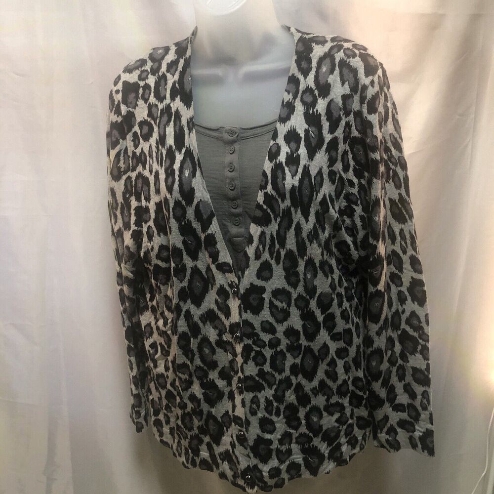 Charter Club women's Gray and black leopard print longline V-cardigan sweater XL - Picture 1 of 2